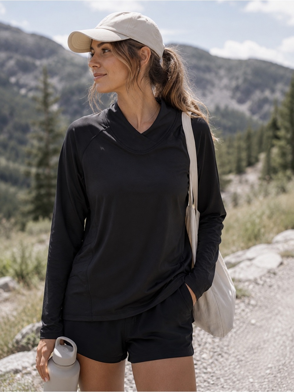 Athleta Black Performance Pullover Top Large Sporty Outdoor Minimalist Hiking